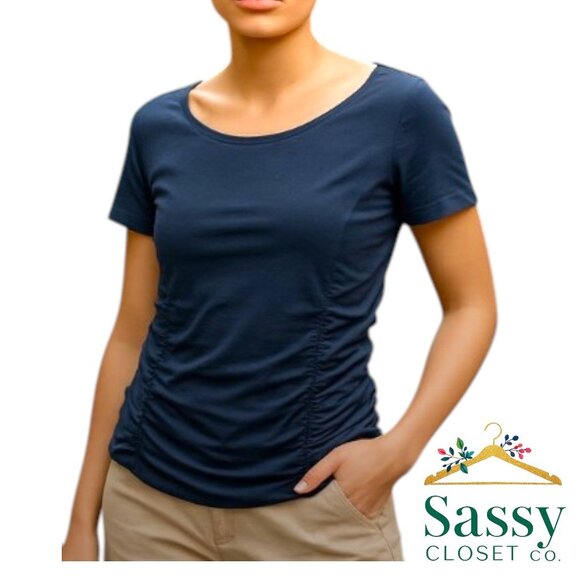 SOFT SURROUNDINGS Top – Scoop Neck, Ruched, Blue, Sz M, EUC - Picture 1 of 7